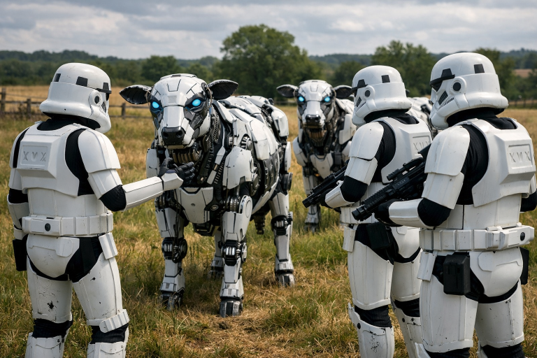 Stormtroopers questioning droid cows